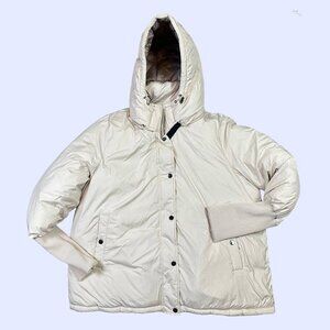 Bernardo EcoPlume Puffer Jacket Cream White Hooded Superpuff Women's X-Large